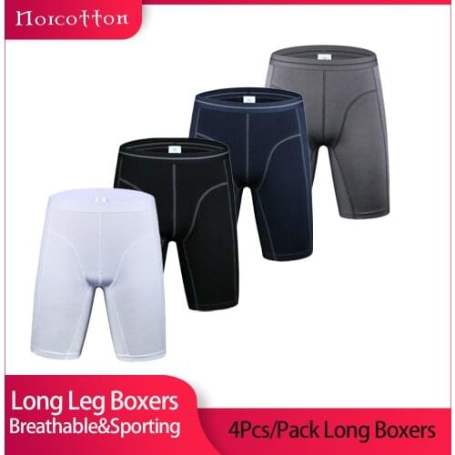 4Pcs/Lot Cotton Long Leg Underwear Set For Man Breathable Male Boxer Shorts With U Convex Pouch Wholesale Underpants Norcotton