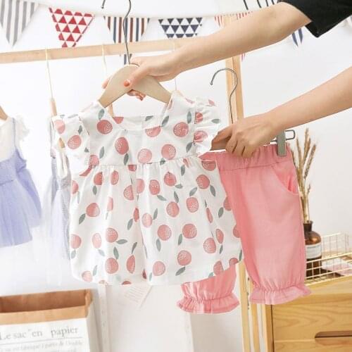 Toddler Girls Clothing Sets 2021 Summer Girls Clothes Lemon Tee+ Cotton Pants 2pcs Outfit Kids Tracksuit Suit