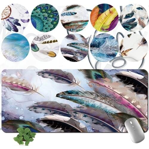 Computer Mousepad Gamer Mouse Pad PU Leather Feather Pattern Series Table Keyboard Mat Large Office Desk Accessories