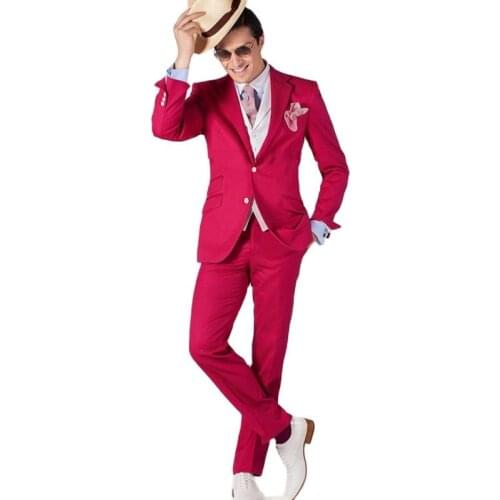 Handsome Fuchsia Man Busienss Suit Groom Tuxedos Prom Party Dress Coat Waistcoat Trousers Sets (Jacket+Pants+Vest+Tie) W:308