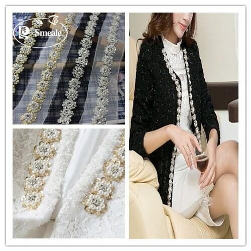 2yards/lot 2.5cm Fake Pearl Beaded Lace Trim Vintage Mesh Fabric Paillette Lace Beaded Pearl Trim Braid Lace Applique RS1177