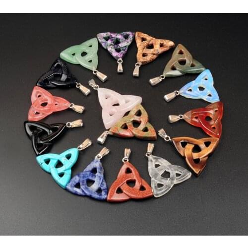 Triangle Hollow Out Natural Stone Quartz Crystal Pendant Agates Druzy Pendulum Natural Stone Charm Making Women Healing Gifts