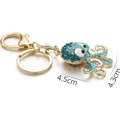 Cute Luxury Animal Octopus Keychain Women Crystal Ocean Animal Purse Handbag Key Holder Car Key Chain For Bag