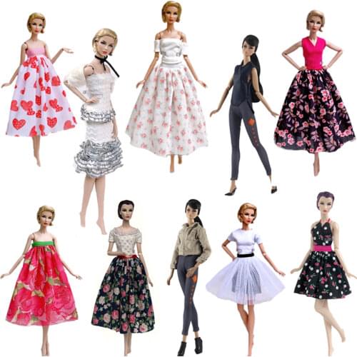 Fashion Doll Clothes For Barbie Doll Outfits Floral Party Dress Gown Shirt & Midi Skirt Dress 1/6 Kids Toy Dolls Accessories
