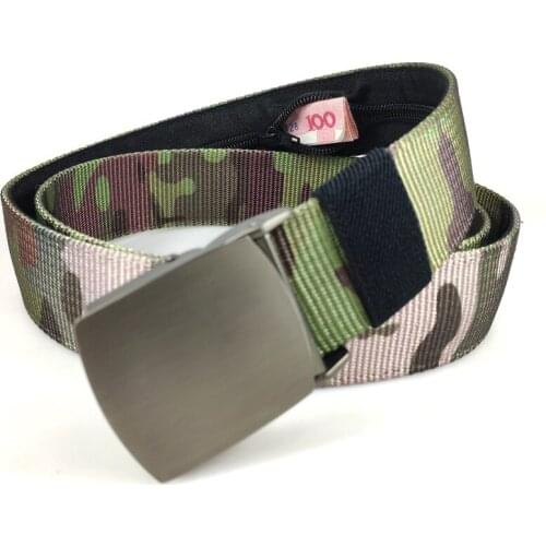 Mens Camouflage Pattern Nylon Hidden Money Belt Outdoor Tactical 38MM Camouflage Hidden Wallet Safe Quick Release Zipper Belt
