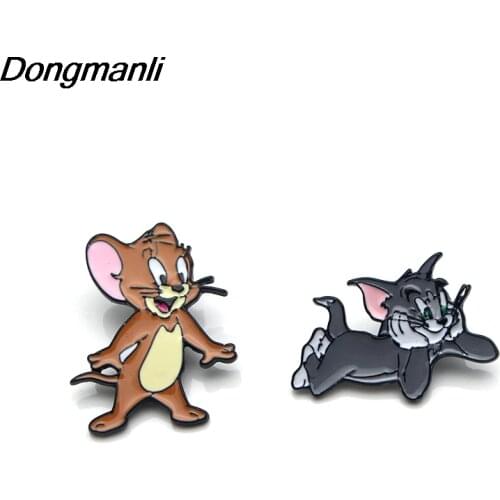 P3285 Dongmanli Cat and Mouse Enamel Pin Brooches Cartoon Creative Metal Brooch Pins Denim Hat Badge Collar Jewelry 1pcs