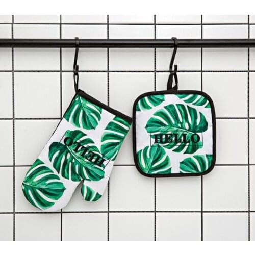 Kitchen Gloves Insulation Plant Pattern Pad Cooking Microwave Gloves Baking BBQ Oven Potholders Oven Mitts Potholder Pad