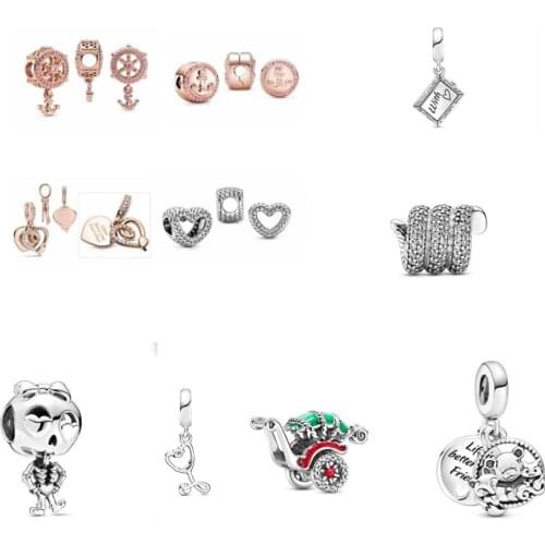 Rose Gold Snake & Heart Apple Dangle Charm Fit Original European Charms Bracelet For A Women DIY Jewelry Making