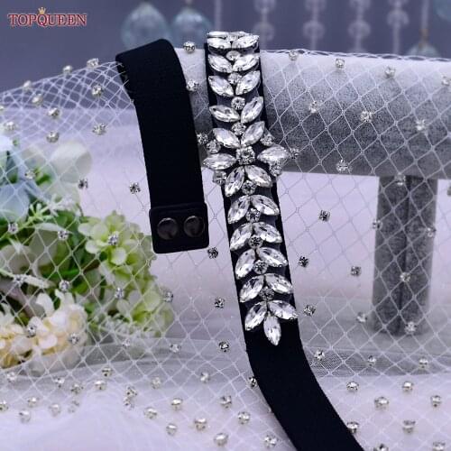 TOPQUEEN S69-B Fashion Belt with Rhinestones Elastic Band Full Crystal Black Female Waistband Luxur Dresses Wide Black Elastic