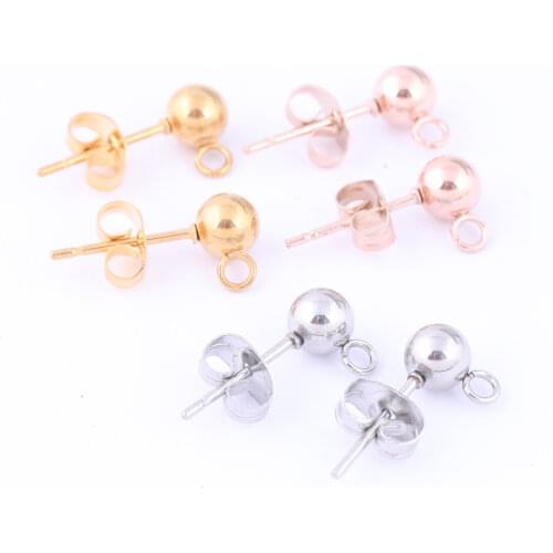 Onwear 20pcs 5mm Earring Posts With Loop Rose Gold Plated Stainless Steel Diy Studs Connector Findings