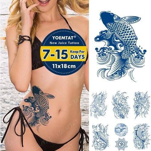Juice Ink Lasting Waterproof Temporary Tattoo Sticker Koi Lotus Totem Flash Tattoos Female Japanese Arm Body Art Fake Tatto Male