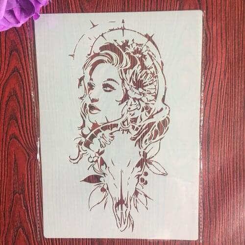 A4 29 * 21cm Devil girl Mandala DIY Stencils Wall Painting Scrapbook Coloring Embossing Album Decorative Paper Card Template