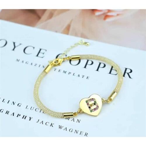 Unique Mesh Filled Zircon Chain Bracelet Rainbow CZ 26 Letter Bracelet A-Z Alphabet Bangle for Women Jewelry Gift Adjustable