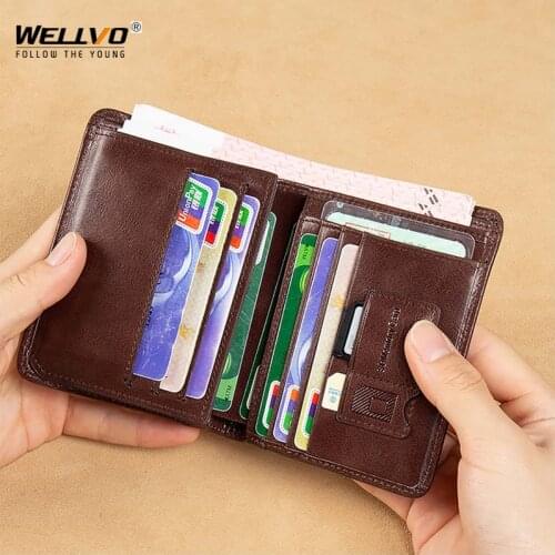 High Quality Classic Genuine Leather Wallets Card Holder Men Brand Rfid Black Slim Mini Wallet Small Money Bag Male Purses X45C