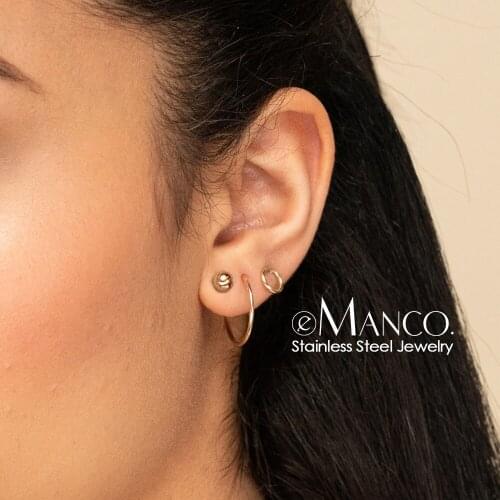E-Manco Minimalist Stainless Steel Earrings sets women Small Thin Hoop Earrings for women Fashion Jewelry Ear Rings 2 pairs