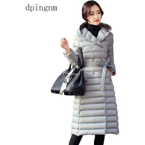 Winter Woman Padded Hooded Long Jacket White Duck Down Female Overcoat Ultra Light Slim Solid Jackets Coat Portable Parkas
