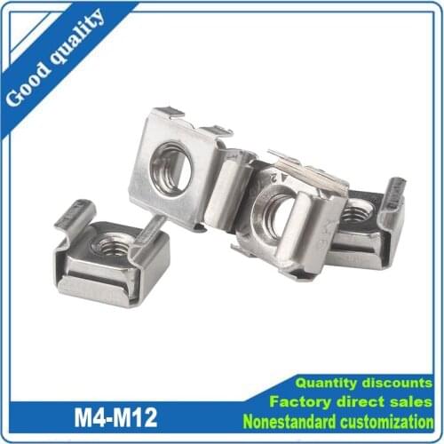 1/2/5/10pcs M4 M5 M6 M8 M10 M12 A2-70 304 Stainless Steel Square Clip Floating Cage Nut For Server Cabinet Shelf Rack Mount Nuts