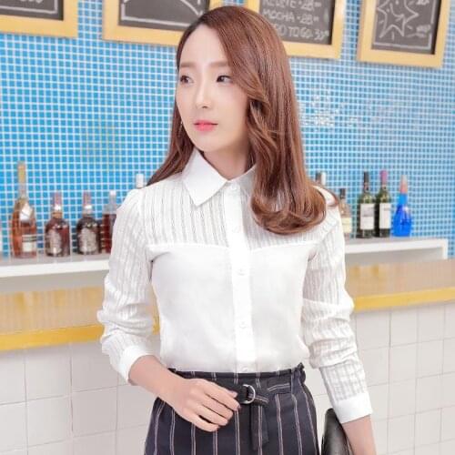 2018 Nova Moda Coreano Camisa Branca Mulheres Blusa Listrada Patchwork Senhora Do EscritOrio camisa Blusa