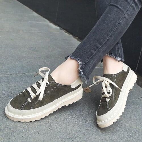 2019 Spring Breathable Womens Shoes Casual Sports Shoes Students Thick Bottom Shoes Comfortable Round Head Lace-up Flat Shoes