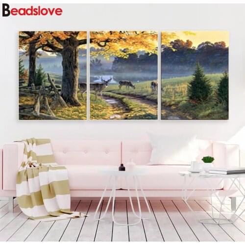 3pcs/set,diamond embroidery Nordic Tree Deer Forest full drill square diamond painting round 5d mosaic art cross-stitch