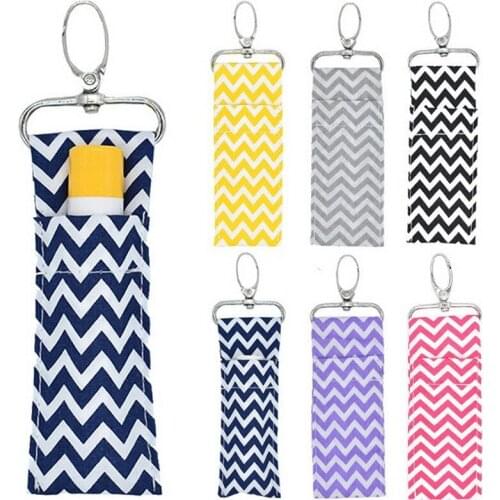 6PCS Lip balm holder keychain Wave Chevron pattern lipstick Holder Chapstick Pouch Bag Key Chain Holder Lipstick Bag