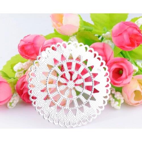 Free shipping 5Pcs Filigree Connectors Embellishment Findings Round Silver Tone Hollow Gift Decoration DIY 5.5cm Dia. F0446