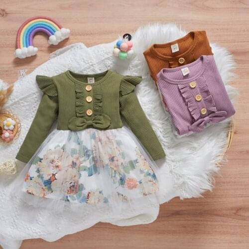 Ma&Baby 9M-4Y Infant Toddler Kid Girls Floral Dress Knitted Bow Long Sleeve A line Dresses For Girls Autumn Spring Costume
