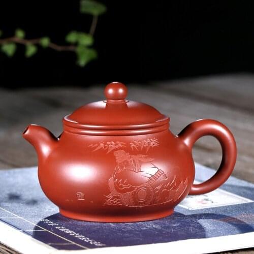 Two 】 yixing famous xiao-lu li all hand draw pan pot of 300 cc recommended undressed ore dahongpao