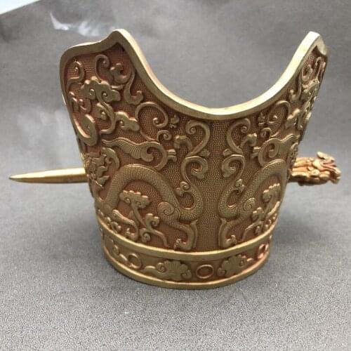 Double dragon hairpin Hat Flower, copper gilded bronze suit Exquisite Zhaocai home crafts