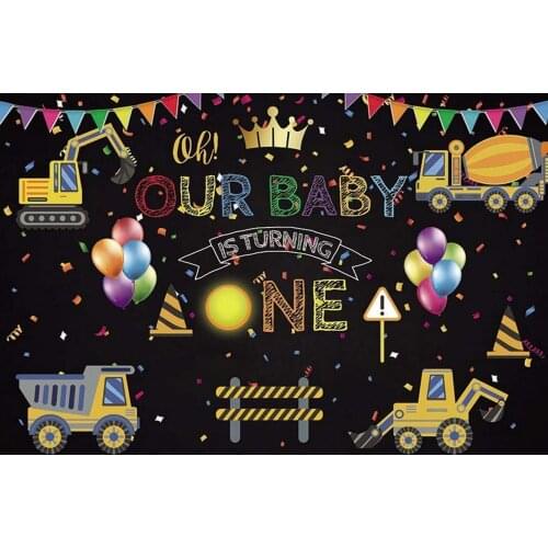Construction Theme Baby Boy 1st Birthday Party Backdrop Chalk Drawing Prince Trucks Decors Banner Photography Background Poster