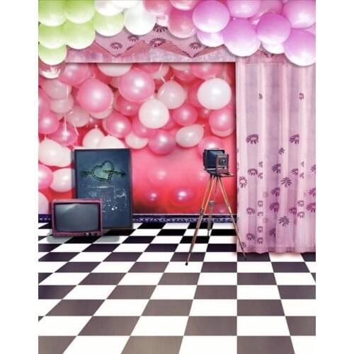 5x7ft Pink Balloon Old TV Camero Photography Backdrops Photo Props Studio Background