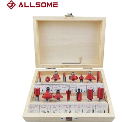 ALLSOME15Pcs 1/4"(6.35mm）Shank Milling Cutter Aluminium Set Shank Carbide Router Bit Woodworking Engraving Cutting Tools