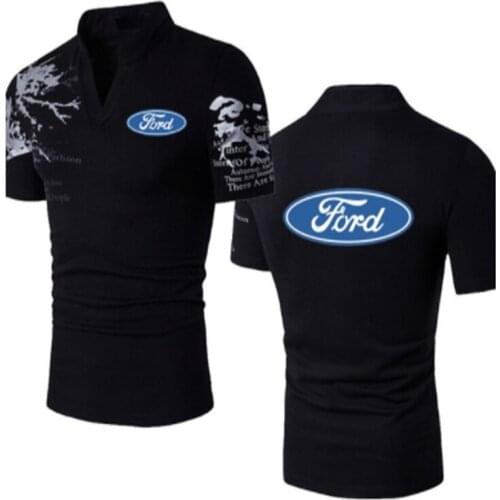 Summer Stand-up collar Printed Mens T-Shirt Ford car logo cotton Casual high quality tees short sleeve Harajuku Tees