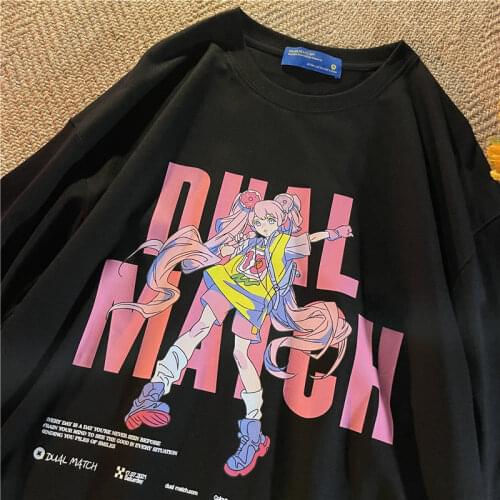 Kawaii Girls Comics Graphic T Shirts Women 100%Cotton Letter Printed Retro Tshirts 2021 New Fashion Japanese Style Teens Fashion