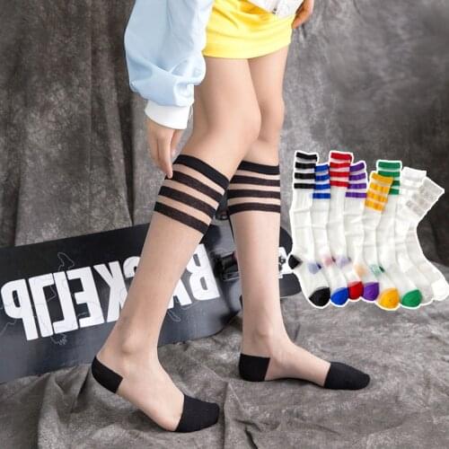 Sexy Lace Mesh Fishnet Long Stockings Mixed Fiber Transparent Stretch Elasticity Ankle Net Yarn Thin Women High Knee Socks