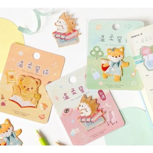 1pc Cute Cat Fox Hedgehog Embroidered Decorative Stickers Clothes Cap Bag Decoration