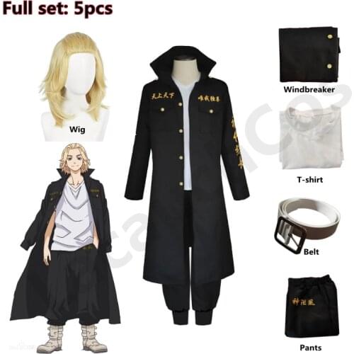 Anime Tokyo Revengers Manjiro Sano Cosplay Costume Mikey Wig Tokyo Manji Gang President Llaveros Stamp text Jacket Halloween