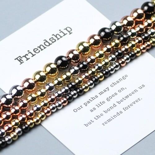 WLYeeS Rose Gold/Silver Round Copper Beads 3 4 5 6 8mm Spacer Ball Charm Loose beads women handwork Bracelet Jewelry making DIY