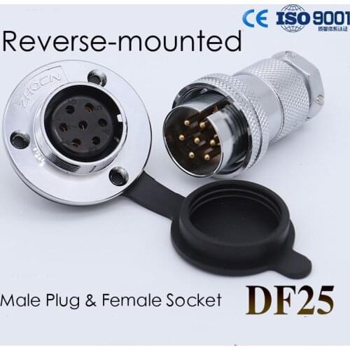 Round Flange Aviation Connector Male Plug & Female Socket DF25 2/3/4/5/6/7 Pins Reverse-mounted Electric Connectors