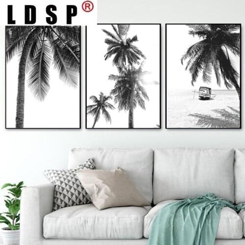 LDSP Abstract Canvas Paintings Posters Prints Black White Palm Tree Beach Tropical Plant Wall Art Picture Home Decor Living Room
