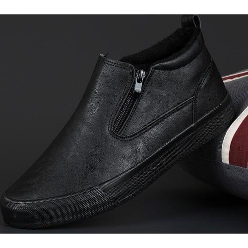 2020 New Mens Leather Shoes Men Shoes Korean Black Mid Top Shoes Men Wear-resisting Loafers Designer Fashion Sneakers