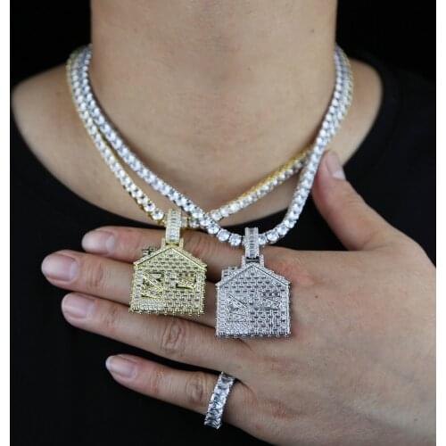 Top Quality Hip Hop Men House Pendant Necklace 5A CZ Cubic Zirconia Iced Out Rock Punk Cool Boy Chains IN Stock