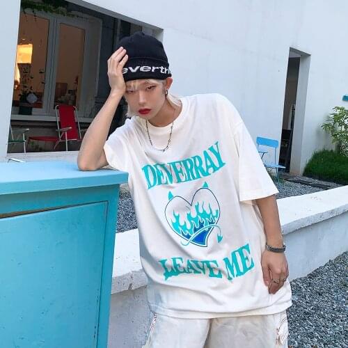 Guochao original 2021 summer demon love flame T-shirts for men and Women Short Sleeve Top TEES