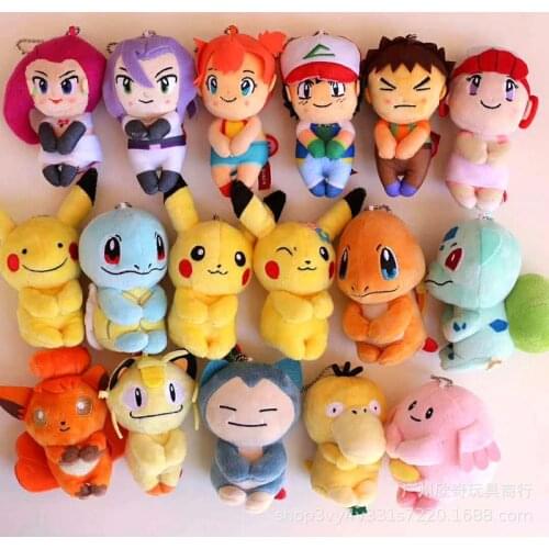 Pokemon 13cm Pikachu Ash Ketchum Brock James Jessie Anime Figure Toys Plush Dolls Child Birthday Gift