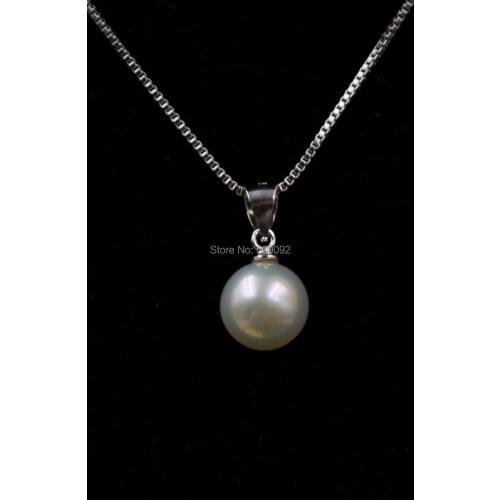 Stunning 9mm round cultured pearl necklace pendant free shipping