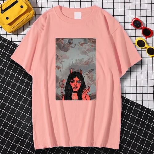 Short Sleeve Casual Men Tee Shirts Fashion Brand Tee Shirts Devil Girl Cool Printing Clothes Breathable Crewneck T-Shirt Mens