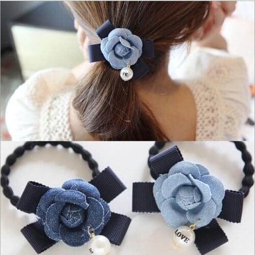 Denim flower girls elastic hair rubber bands ties accessories for women hair ring rope ornaments scrunchy gum headwear headdress