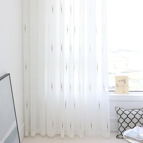 Chicity Embroidered Stripe Curtains Tulle For Living room White Soft curtain for bedroom simple Tulle for kitchen Customized