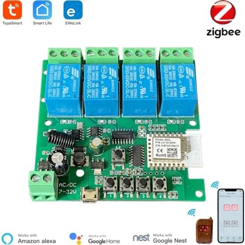 Smart Zigbee Switch 4 Channel Module With RF433 Zigbee Switch 5-32V DIY Work with Alexa Smartthing ewelink APP Remote Control