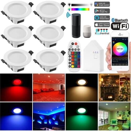 6X 9W 5W RGB Warm Cool White 5in1 LED Ceiling Lamp Panel Down Light WIFI/Bluetooth Spotlights APP/Music Controller Timer Dimmer